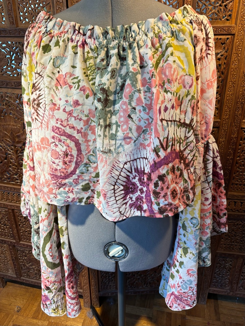 Live 4 Truth Boho Off-Shoulder Floral Peasant Top - Pink & Green